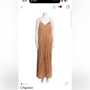 L'AGENCE Vertical Stripe Sleeveless Jumpsuit in Camel & Cream